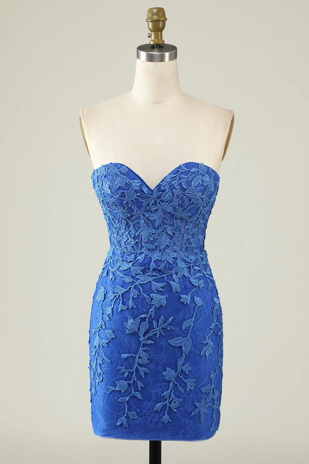 Robe courte Bleu royal serrée avec appliques - Image 6