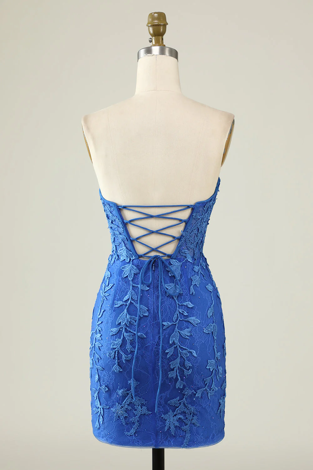 Robe courte Bleu royal serrée avec appliques - Image 7