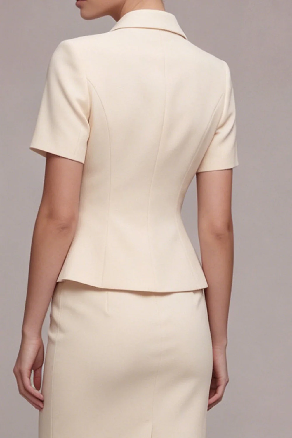 Robe courte d’affaires double boutonnage à revers pointu en ivoire - Image 4