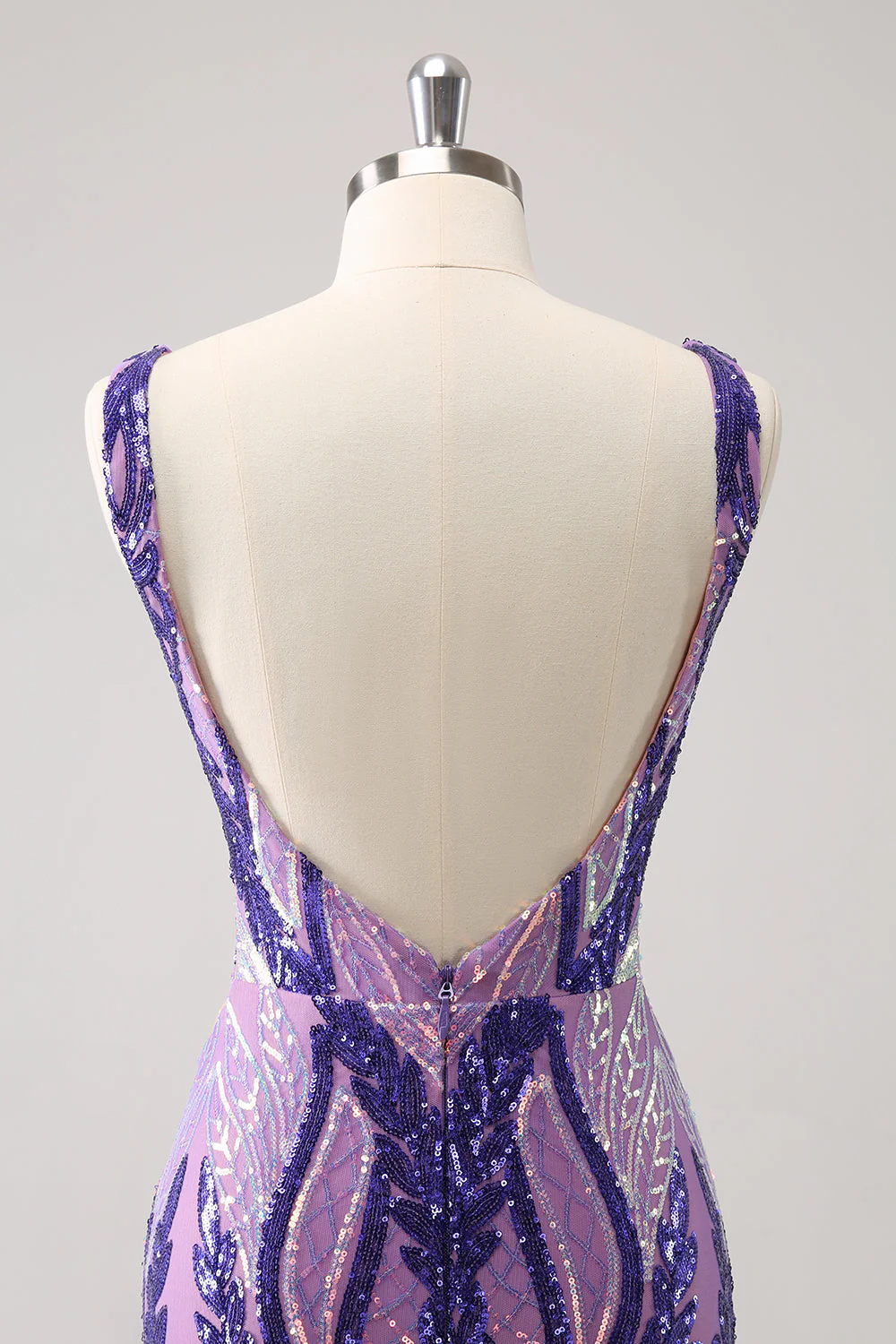 Robe de soirée Court à col en V moulante bleue scintillante avec paillettes - Image 12