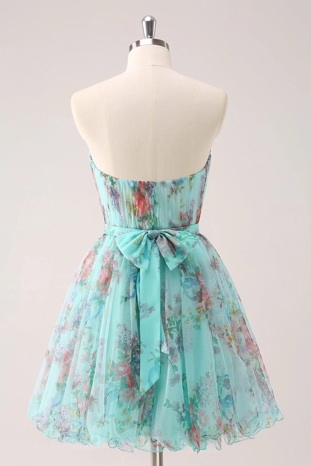 Robe courte de bal à fleurs vertes sans bretelles moelleuse - Image 2