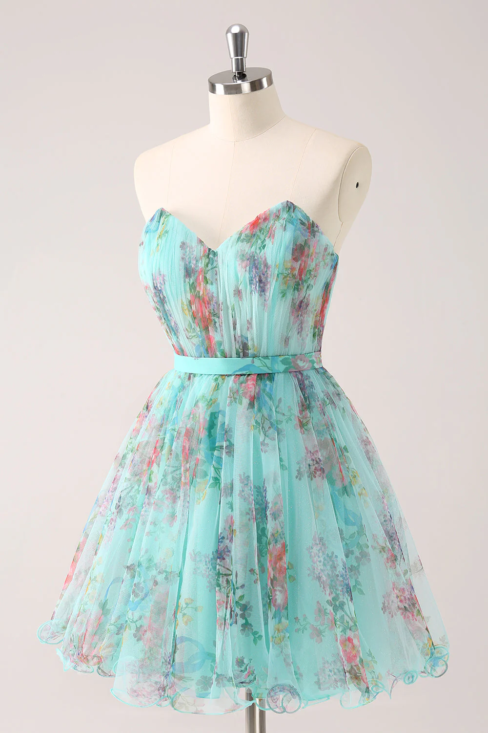 Robe courte de bal à fleurs vertes sans bretelles moelleuse - Image 3