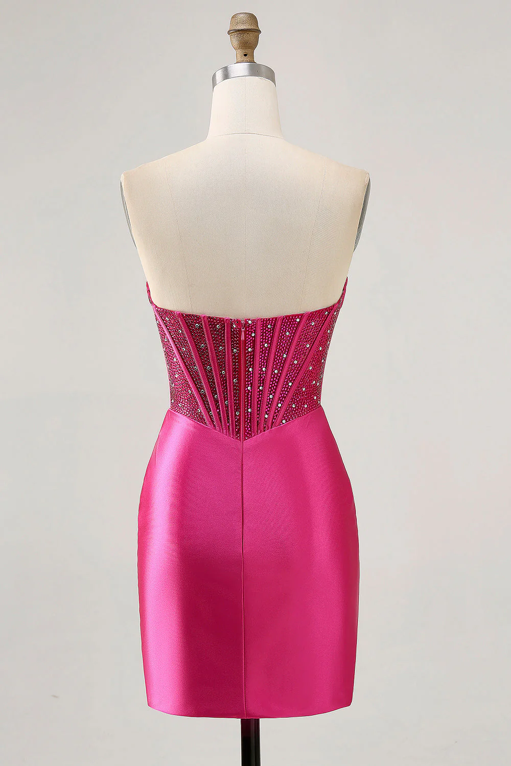 Robe courte de bal corset perlé moulant fuchsia scintillant - Image 8