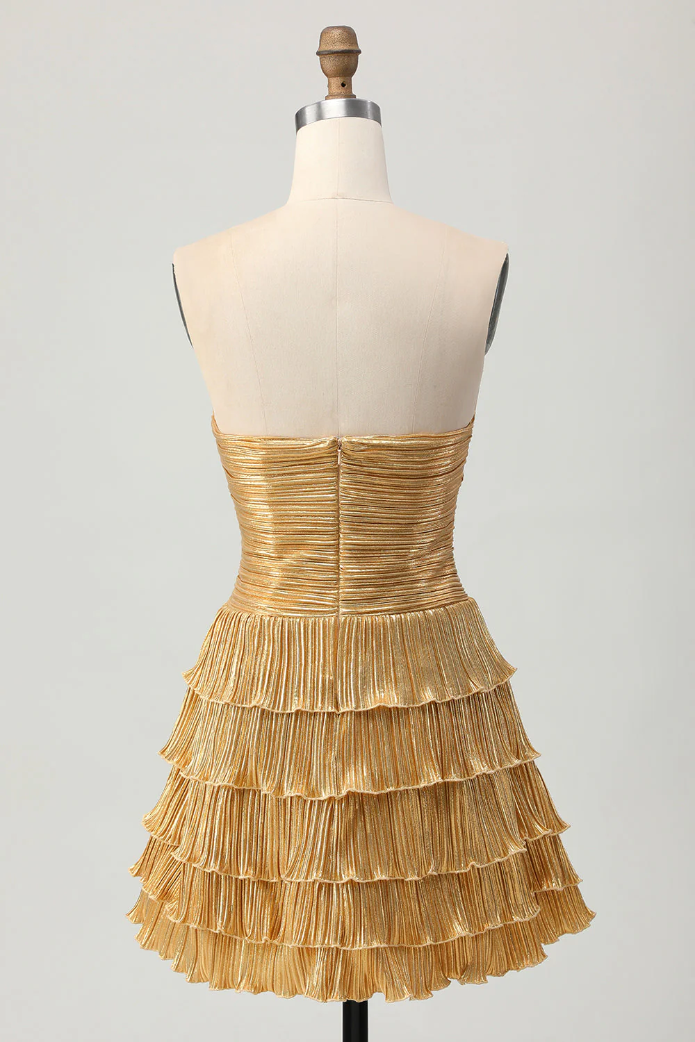 Robe de cocktail plissée plissée dorée métallisée - Image 8