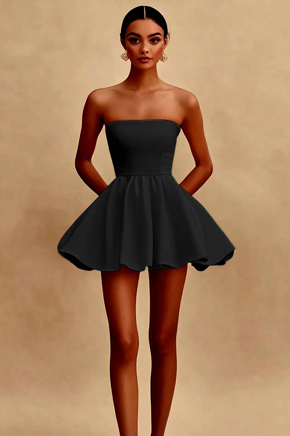Robe blanche courte sans bretelles coupe A - Image 3