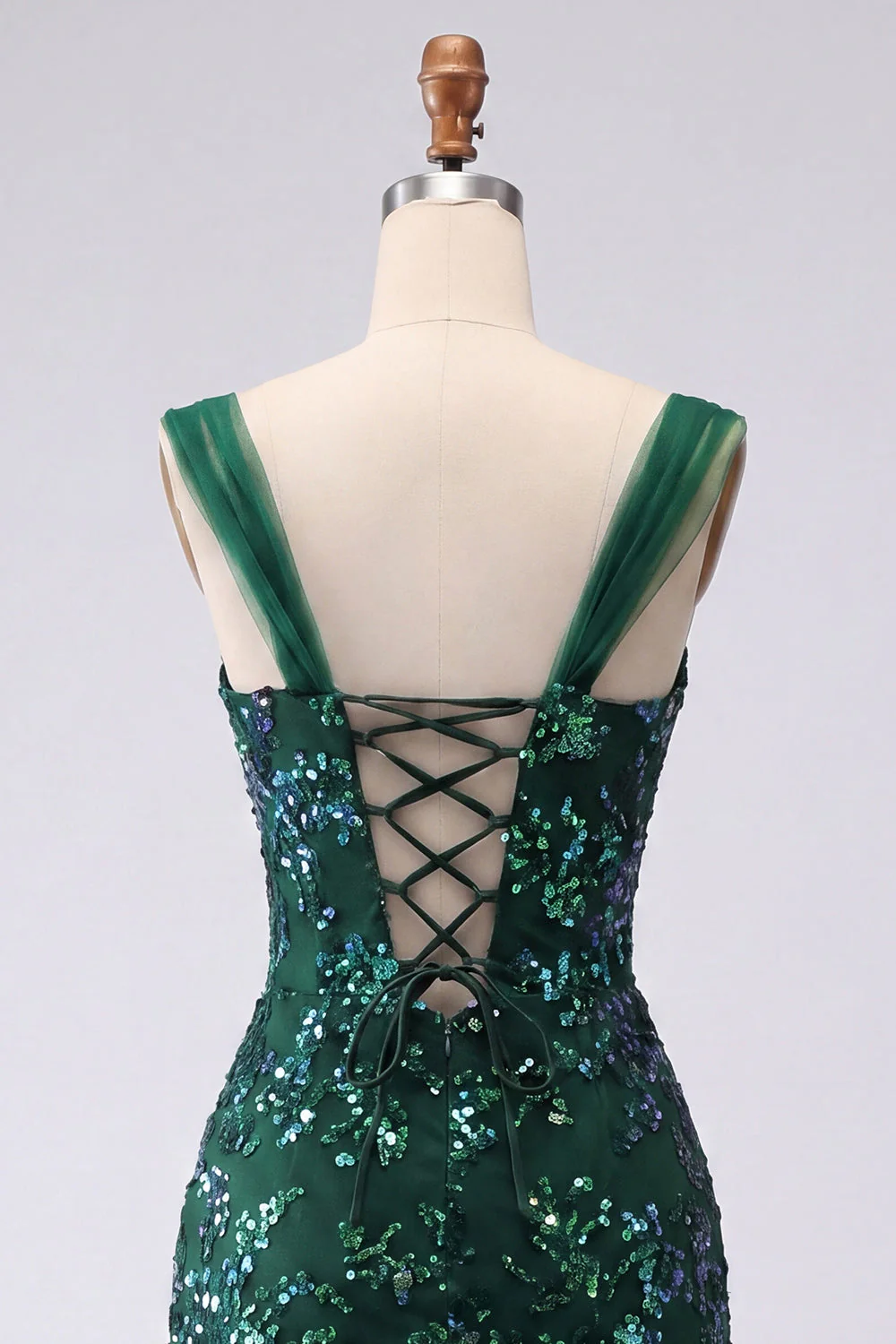 Robe courte de rentrée courte à paillettes bodycons vert foncé et scintillante - Image 8