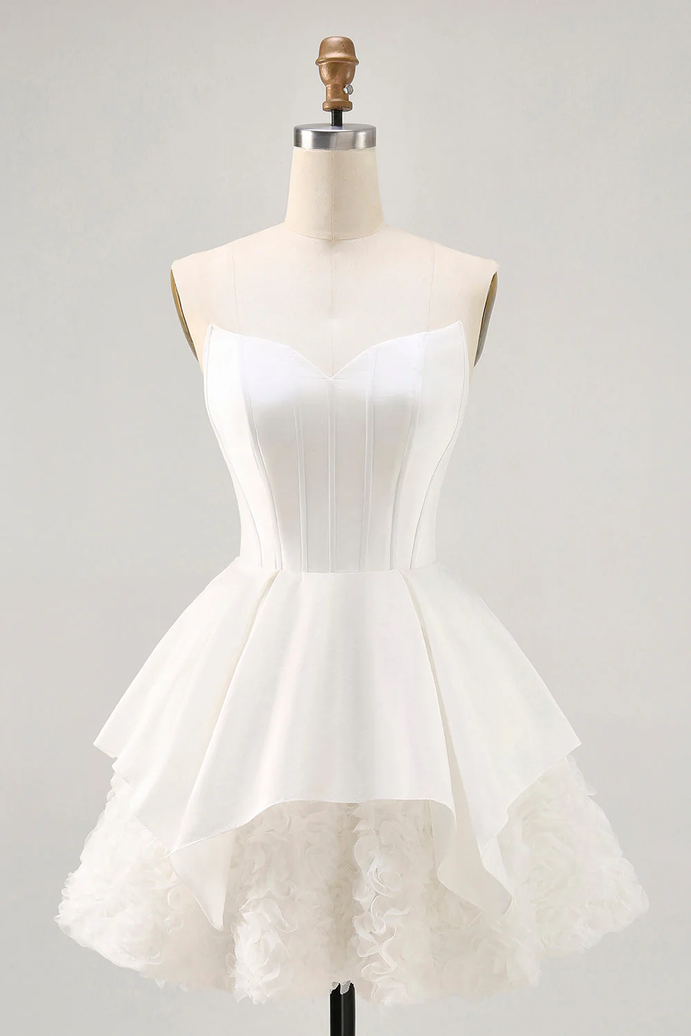 Robe de cocktail corset blanc sans bretelles - Image 7