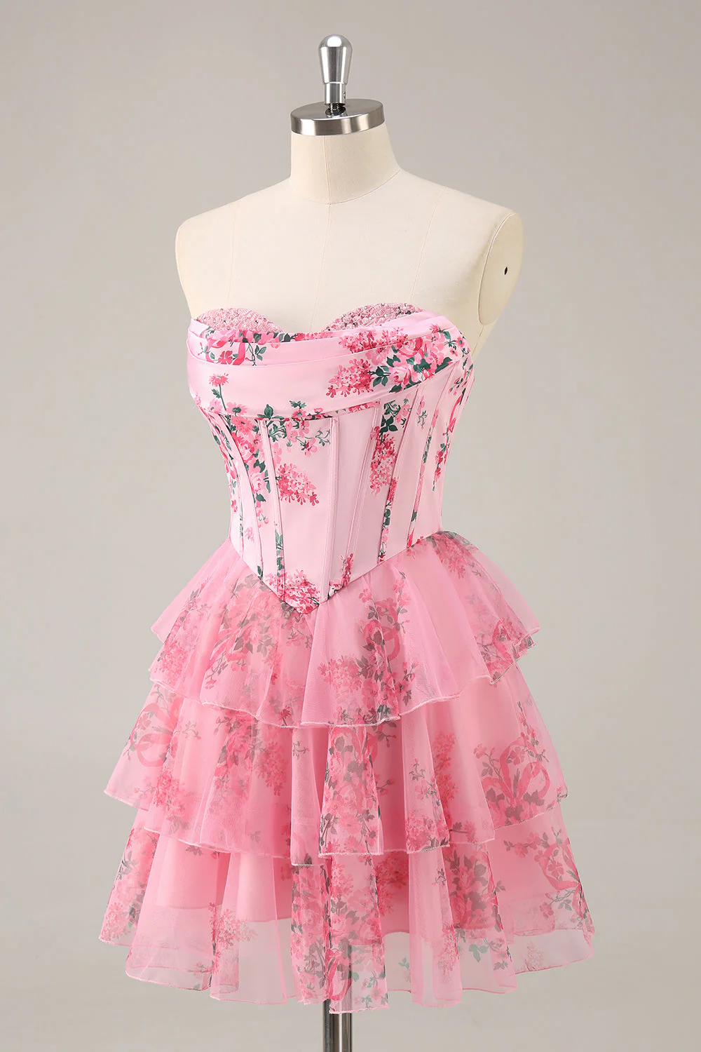 Robe courte de retour à la maison corset fleur bleu blanc - Image 9