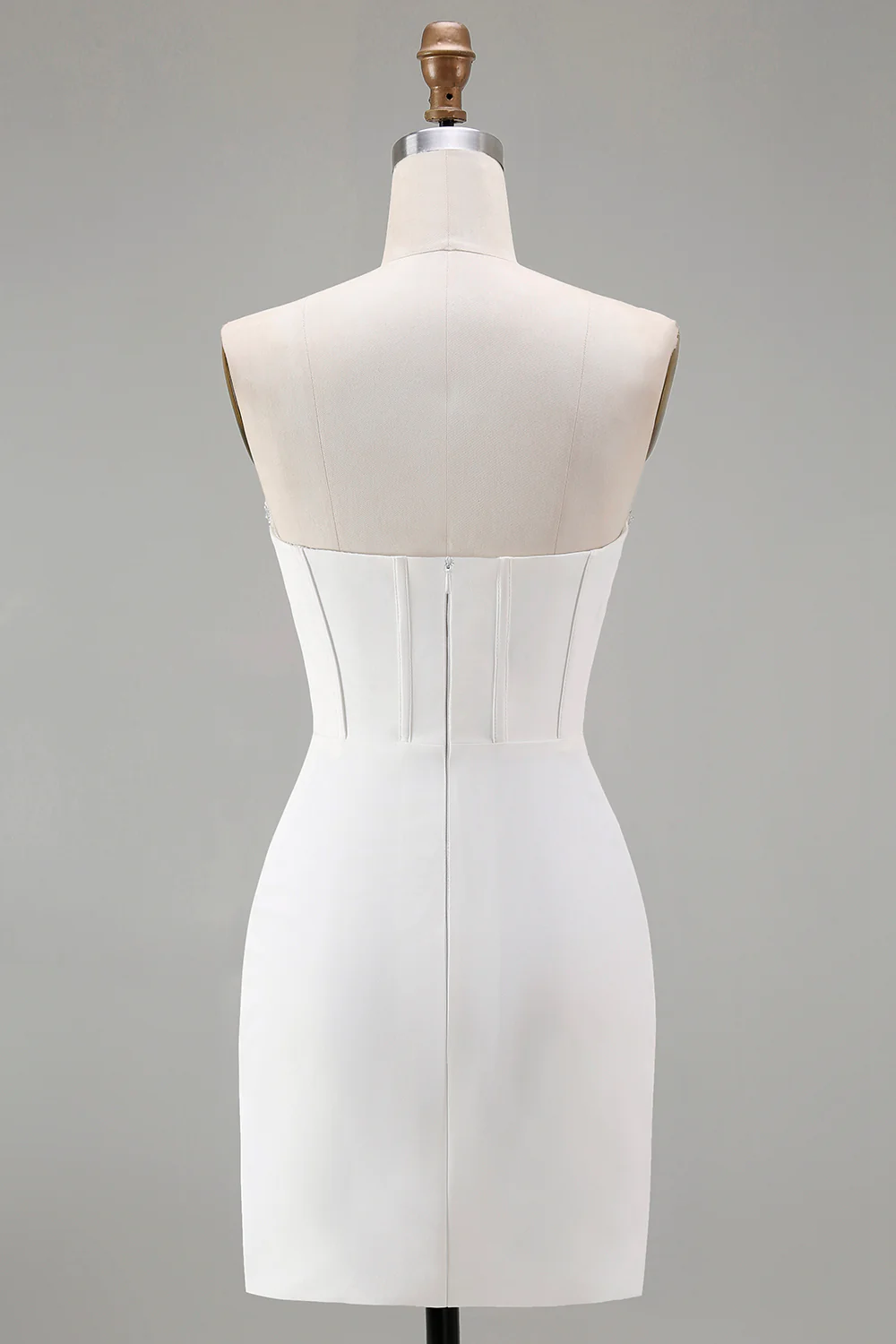 Robe de soirée Courte corset moulante blanche avec perles - Image 4