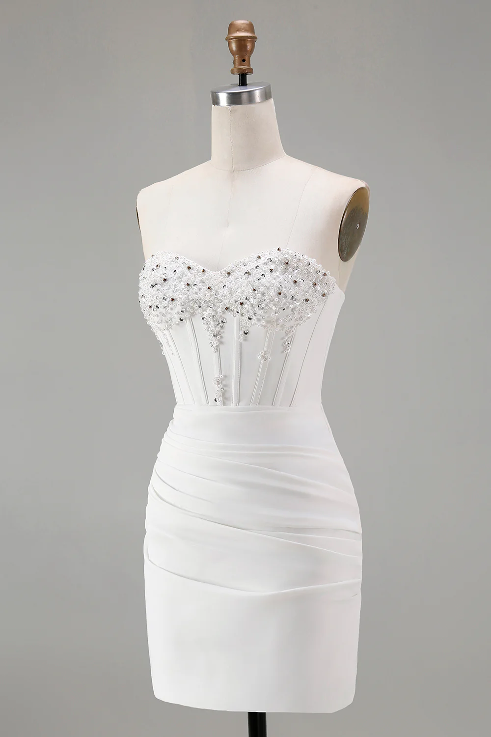 Robe de soirée Courte corset moulante blanche avec perles - Image 5