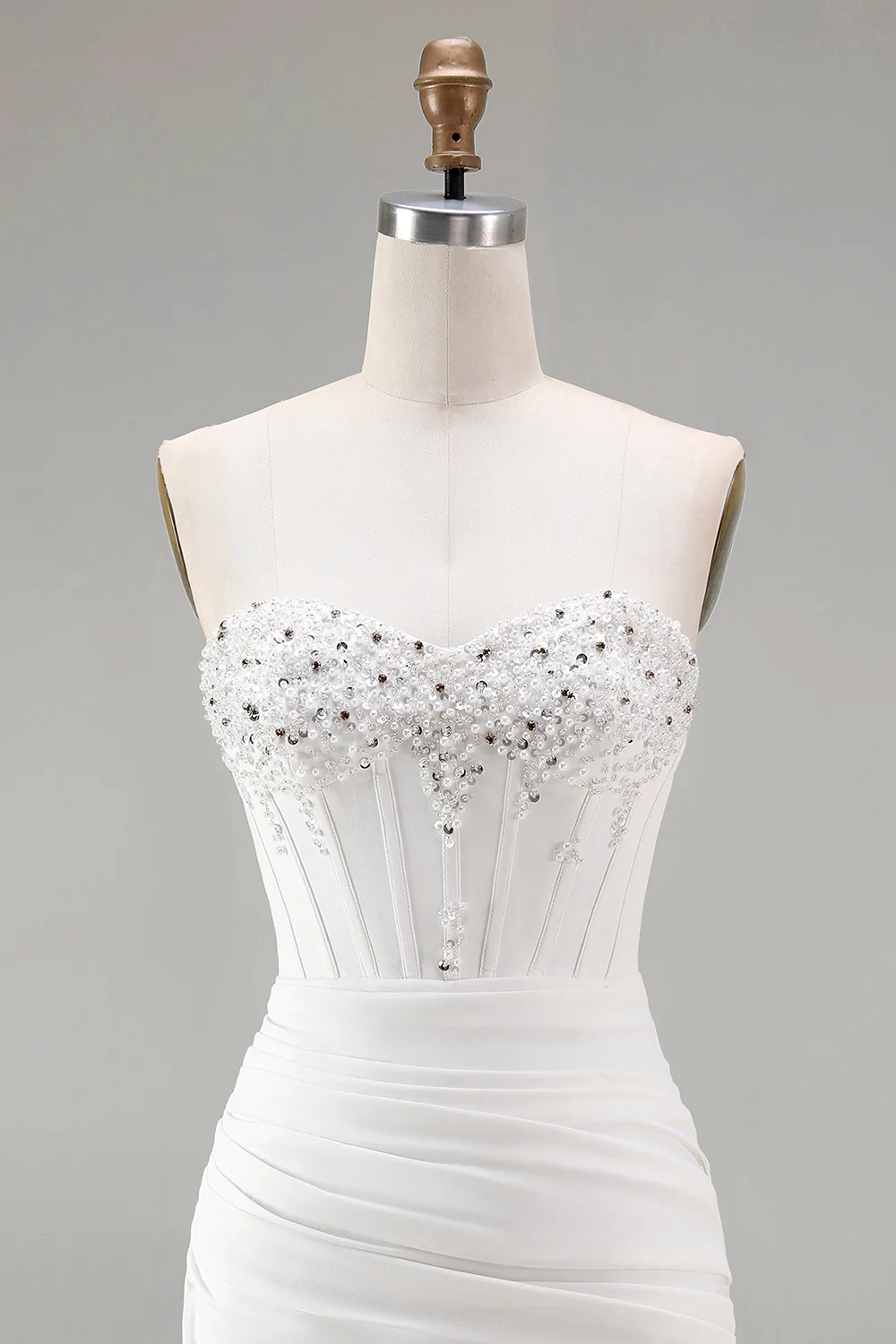 Robe de soirée Courte corset moulante blanche avec perles - Image 6