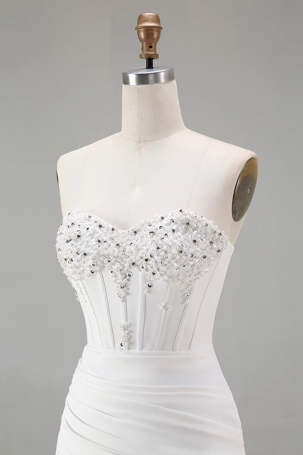 Robe de soirée Courte corset moulante blanche avec perles - Image 8