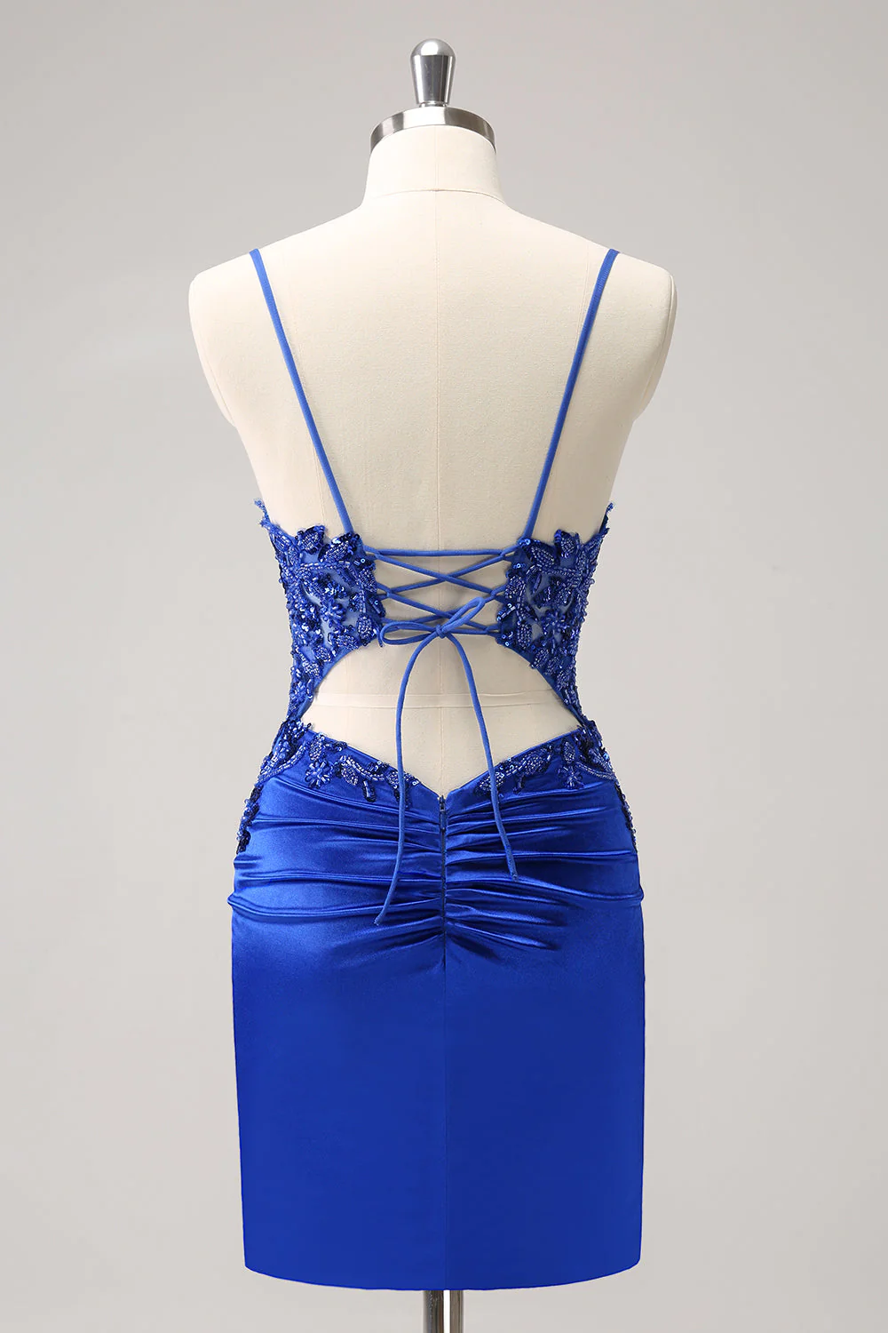 Robe de soirée Court moulante à paillettes bleu royal scintillante avec lacets dans le dos - Image 2
