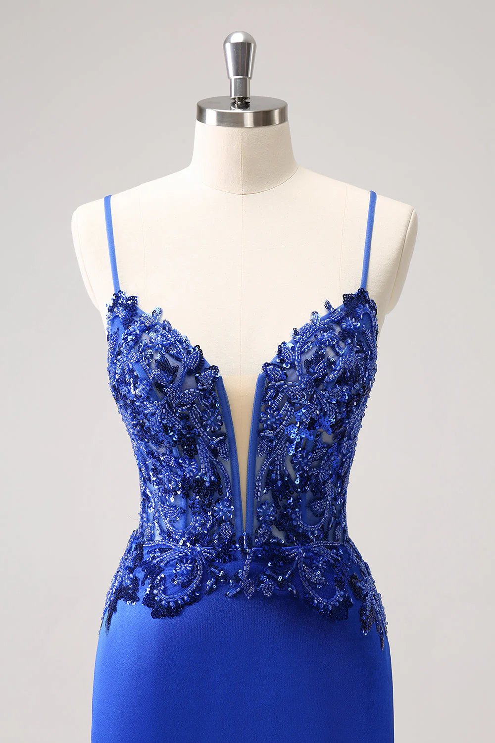 Robe de soirée Court moulante à paillettes bleu royal scintillante avec lacets dans le dos - Image 4