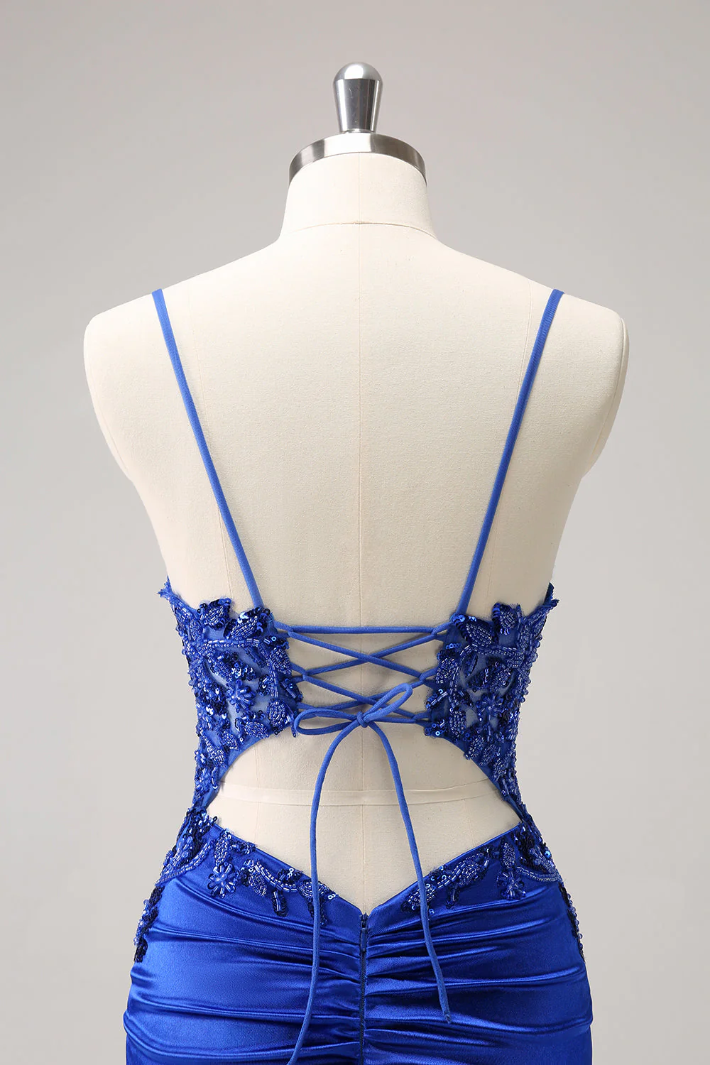 Robe de soirée Court moulante à paillettes bleu royal scintillante avec lacets dans le dos - Image 5