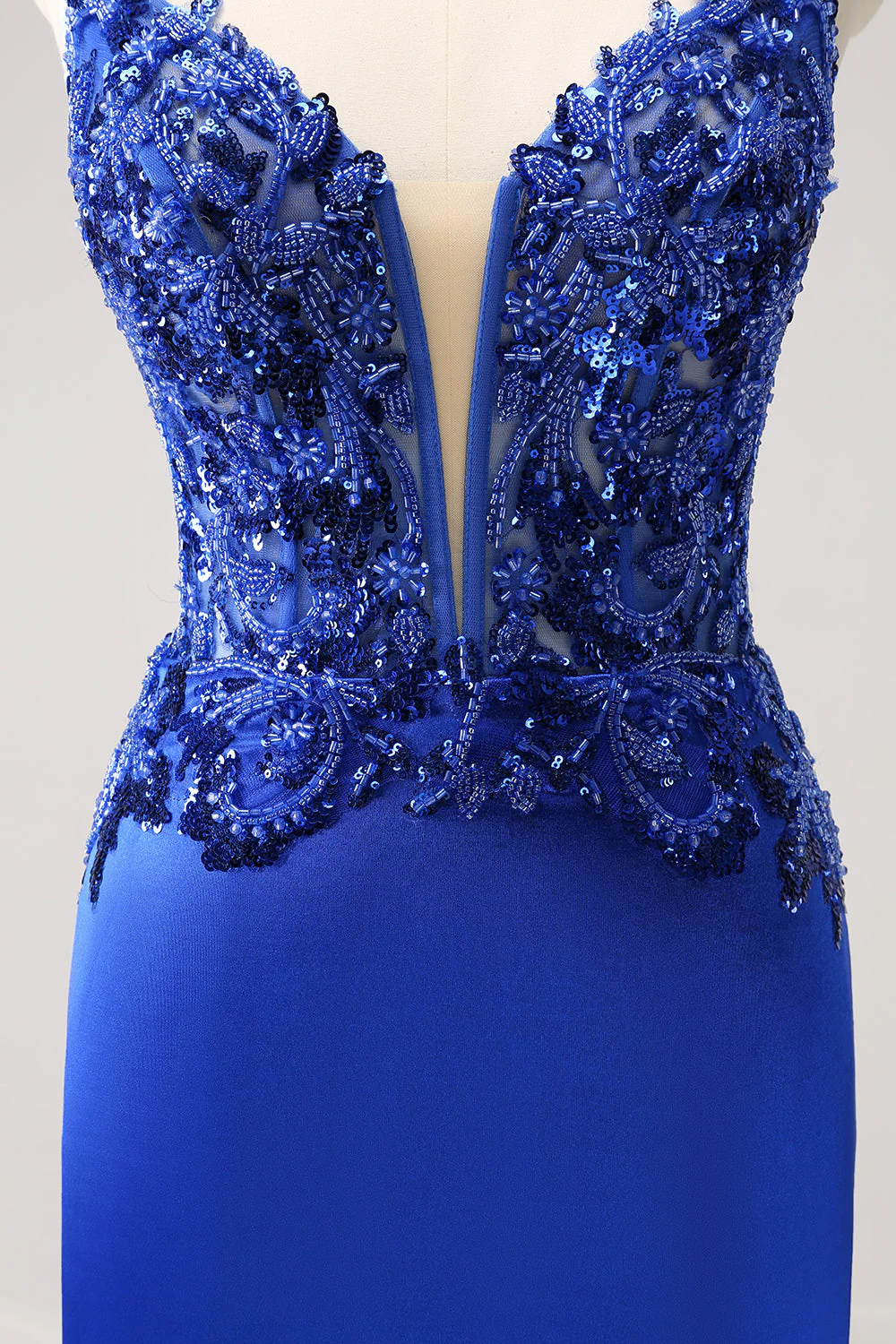 Robe de soirée Court moulante à paillettes bleu royal scintillante avec lacets dans le dos - Image 7