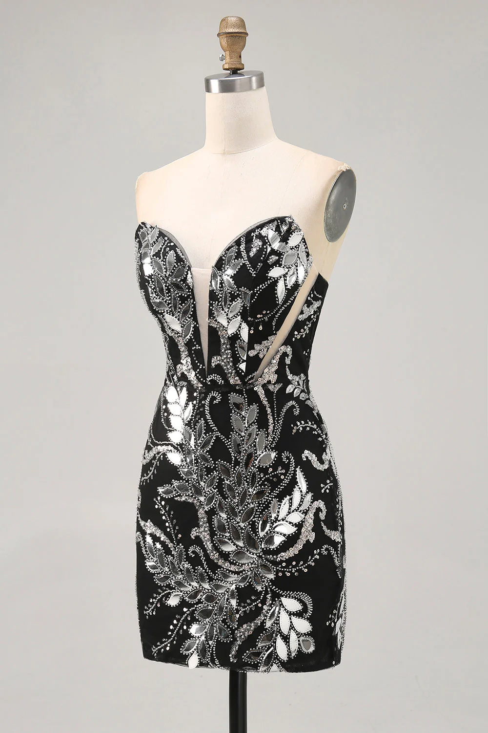 Robe courte moulante à paillettes scintillante avec perles - Image 3