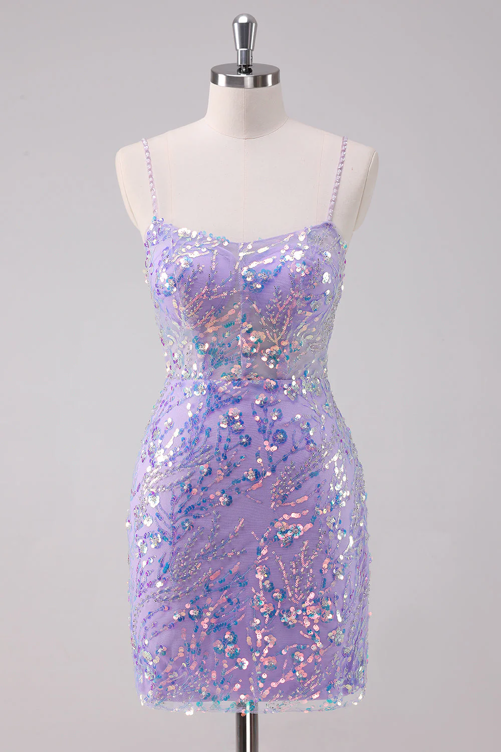 Robe de cocktail courte moulante à sequins scintillante lilas - Image 7