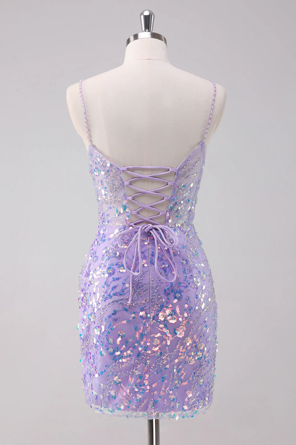 Robe de cocktail courte moulante à sequins scintillante lilas - Image 8