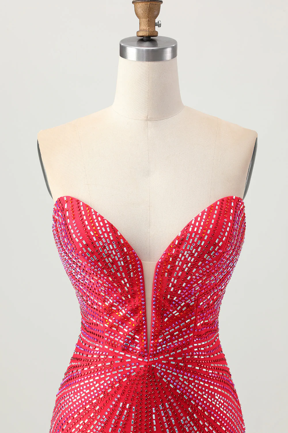 Robe courte moulante De Cocktail perlée rouge scintillante avec fente - Image 4