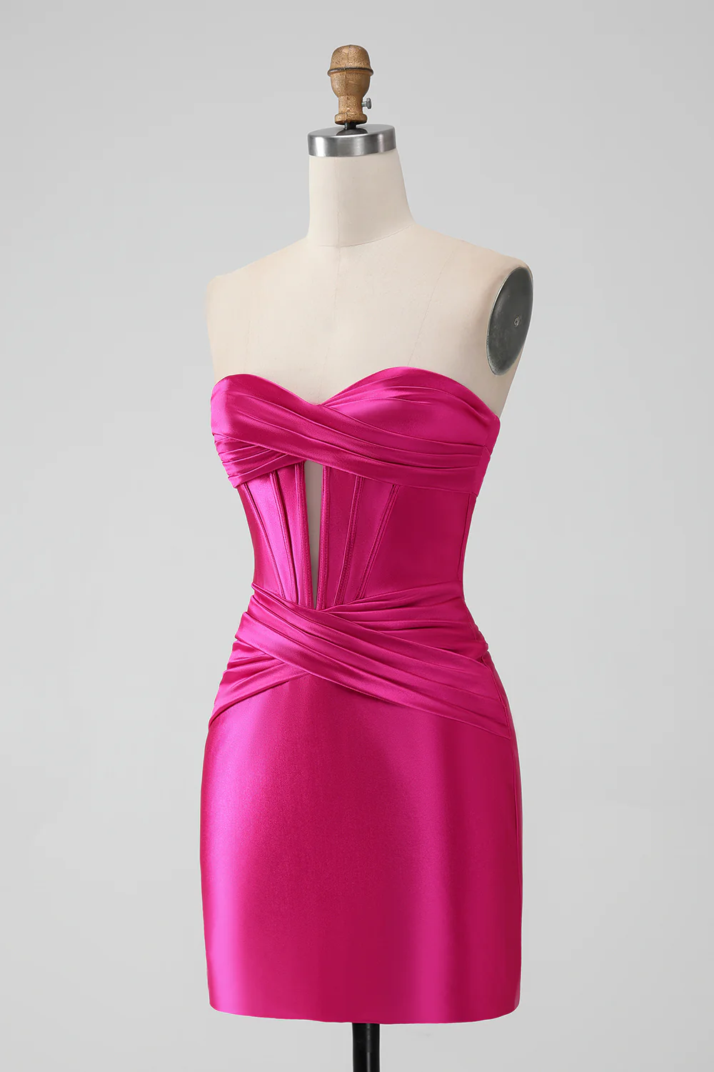 Mini-robe moulante de cocktail en satin fuchsia sweetheart corset - Image 2