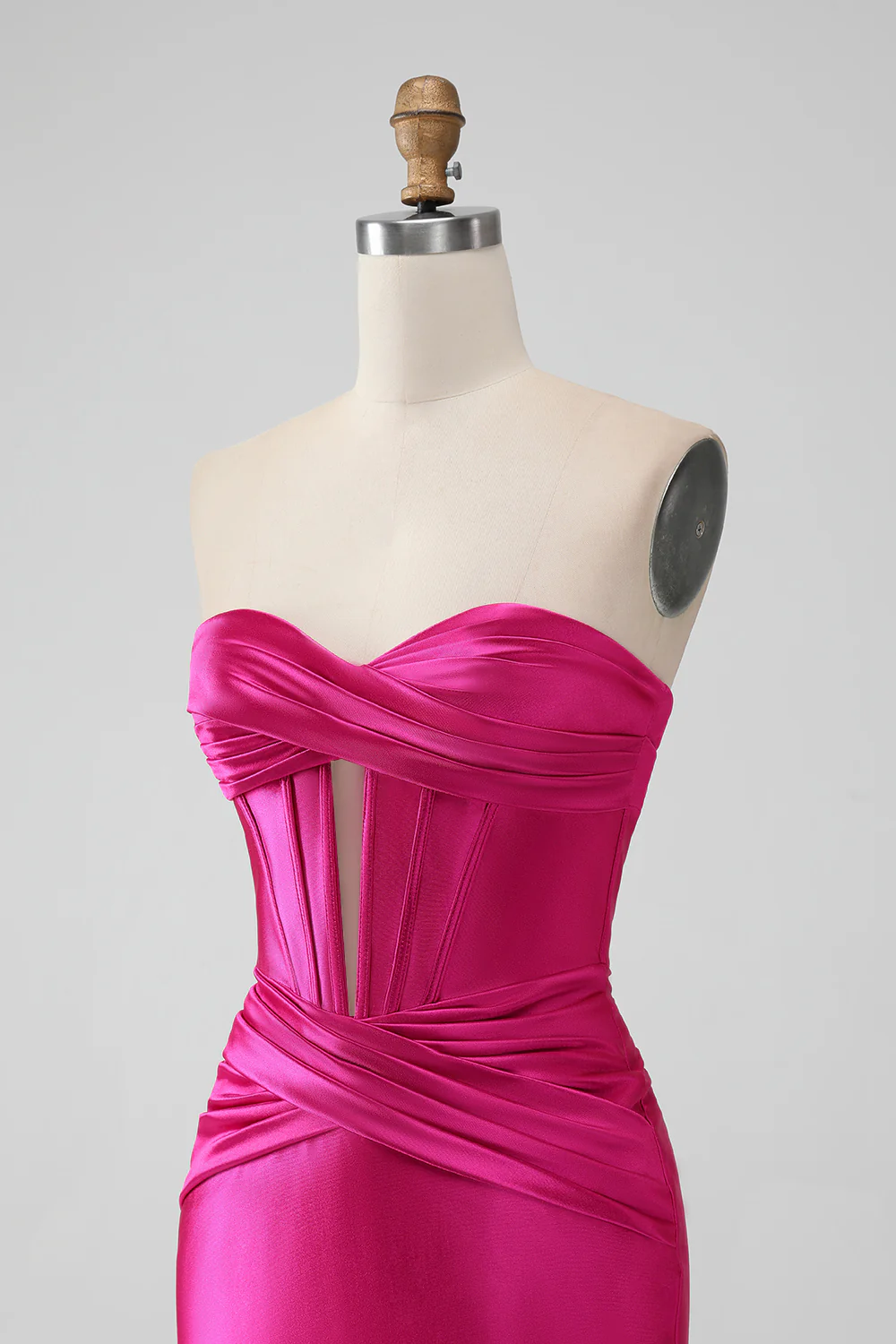 Mini-robe moulante de cocktail en satin fuchsia sweetheart corset - Image 3
