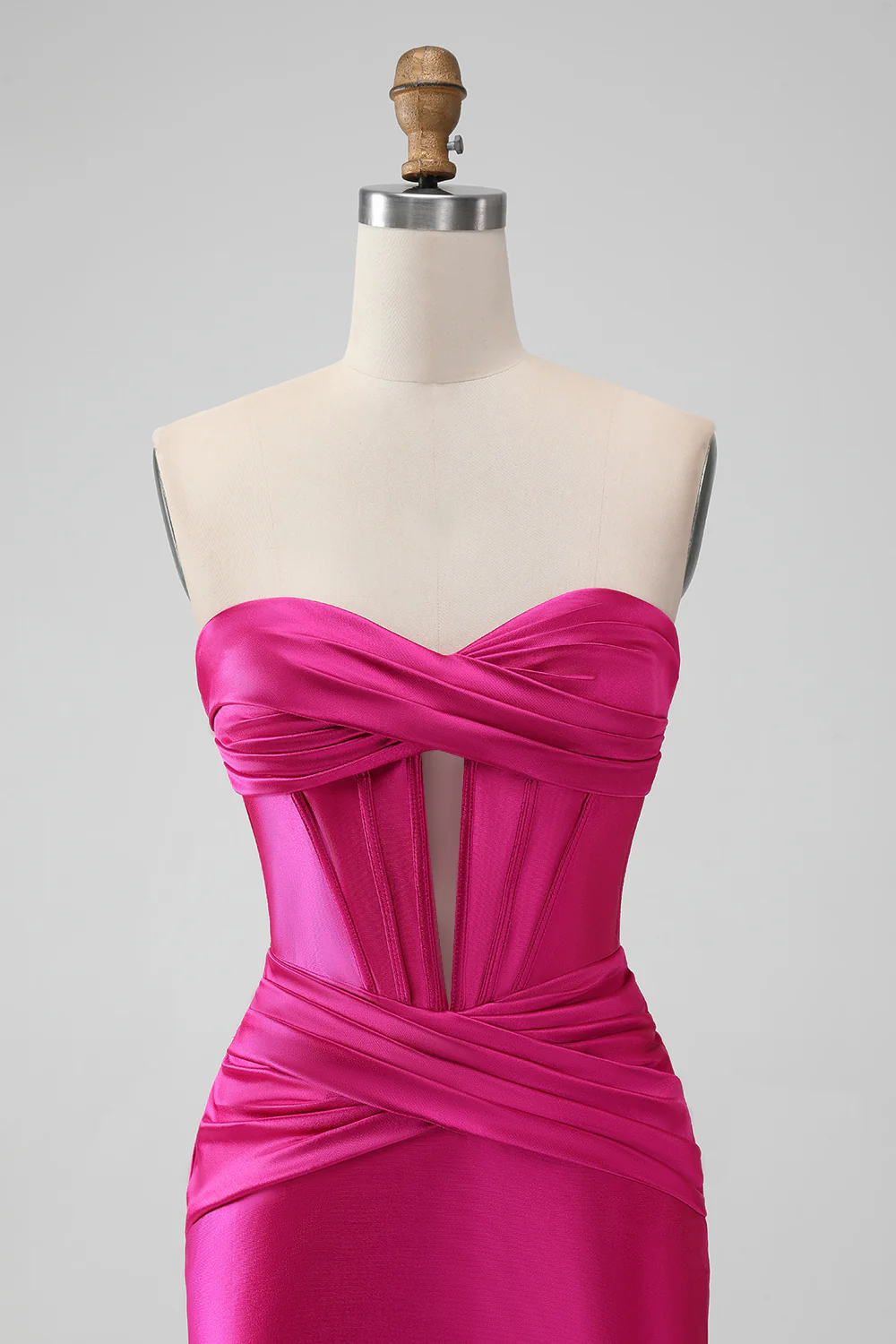 Mini-robe moulante de cocktail en satin fuchsia sweetheart corset - Image 4