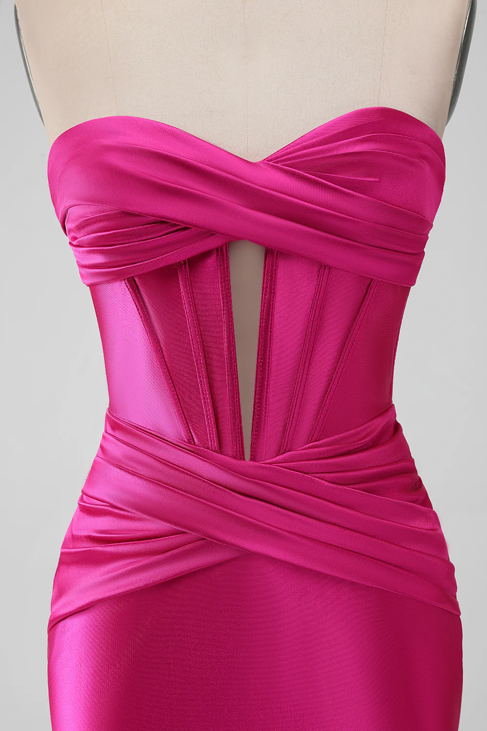 Mini-robe moulante de cocktail en satin fuchsia sweetheart corset - Image 5