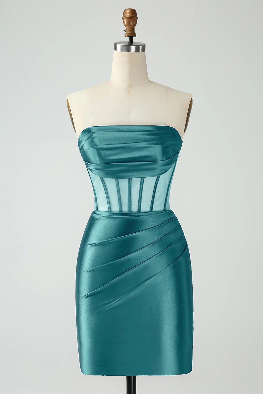 Robe courte moulante moulante sans bretelles paon