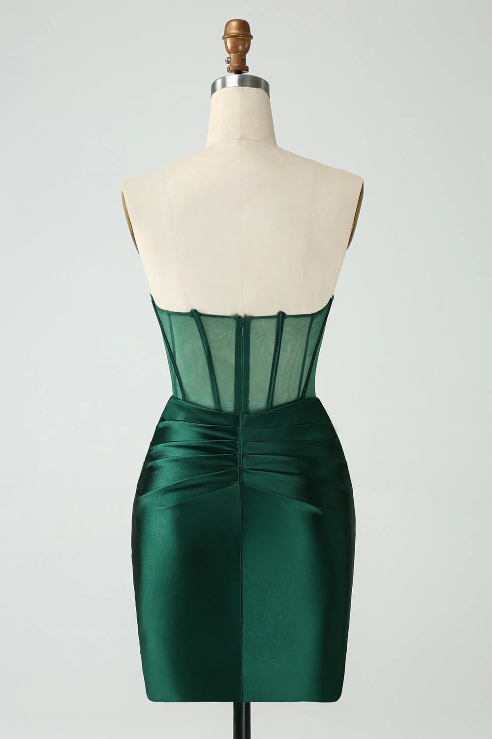 Robe courte moulante moulante sans bretelles vert foncé - Image 2