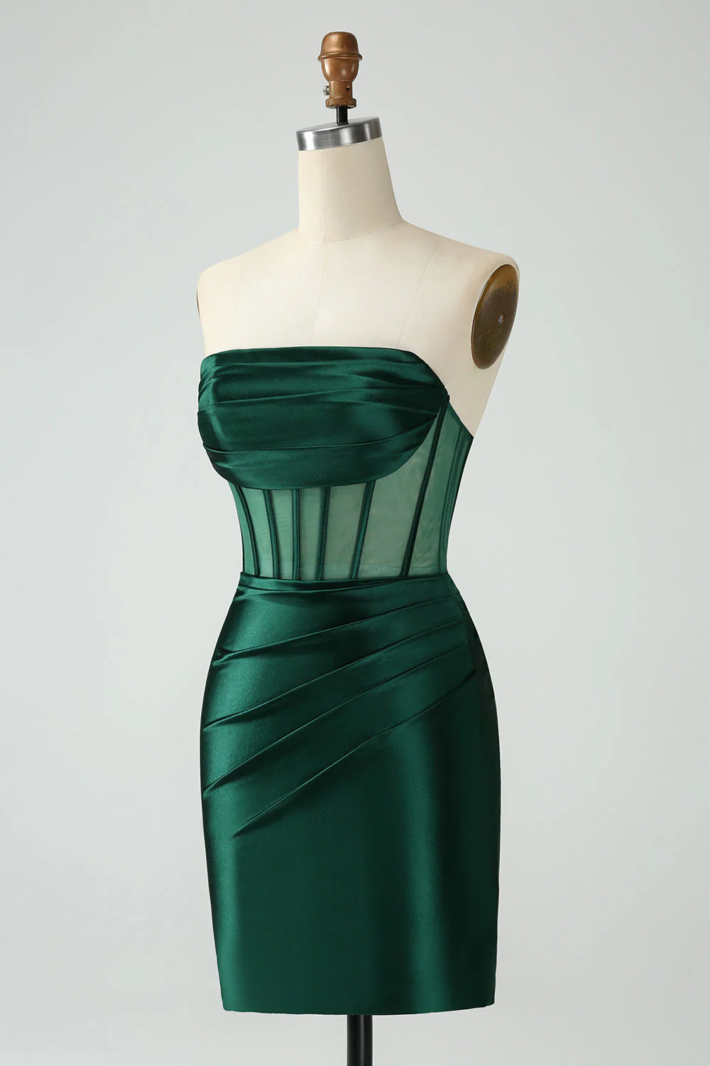 Robe courte moulante moulante sans bretelles vert foncé - Image 3
