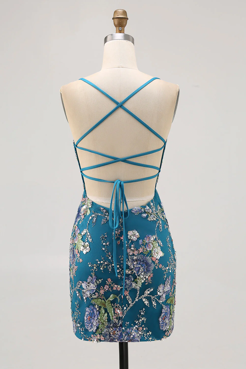 Robe courte moulante noire à fleurs avec paillettes - Image 10