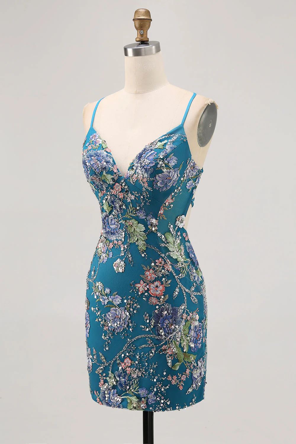 Robe courte moulante noire à fleurs avec paillettes - Image 11
