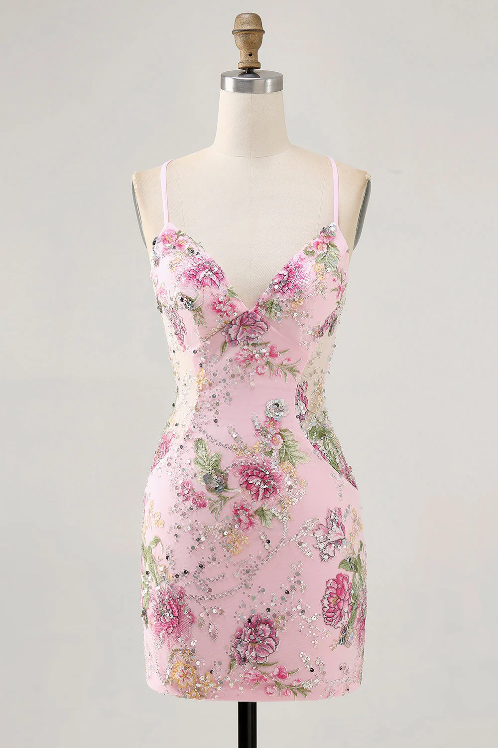 Robe courte moulante noire à fleurs avec paillettes - Image 15