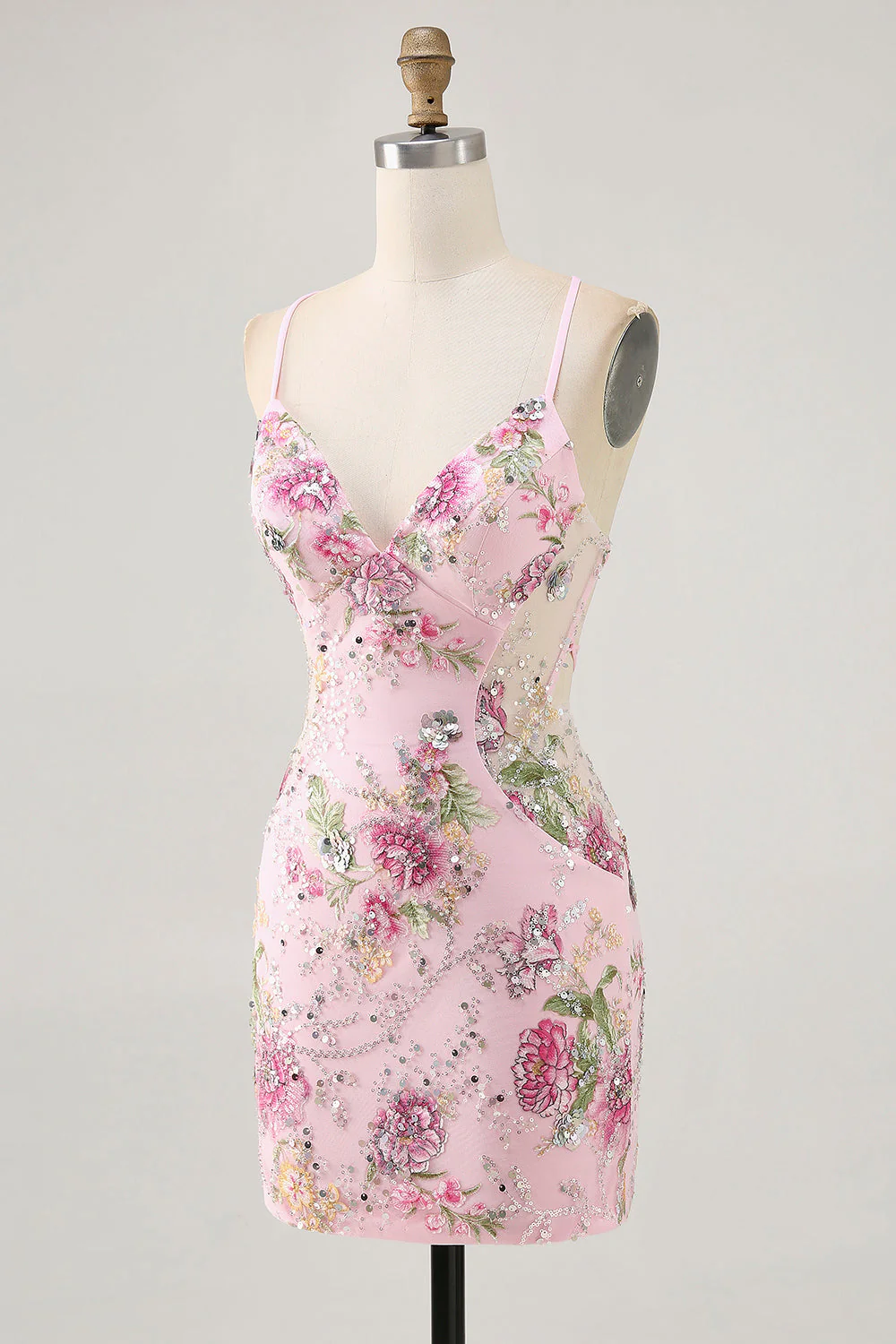 Robe courte moulante noire à fleurs avec paillettes - Image 17