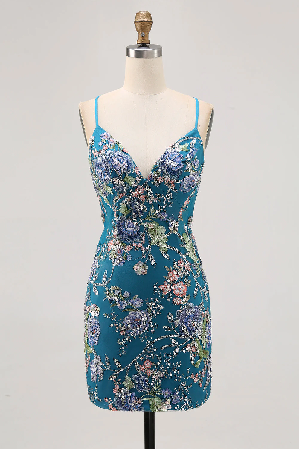 Robe courte moulante noire à fleurs avec paillettes - Image 9