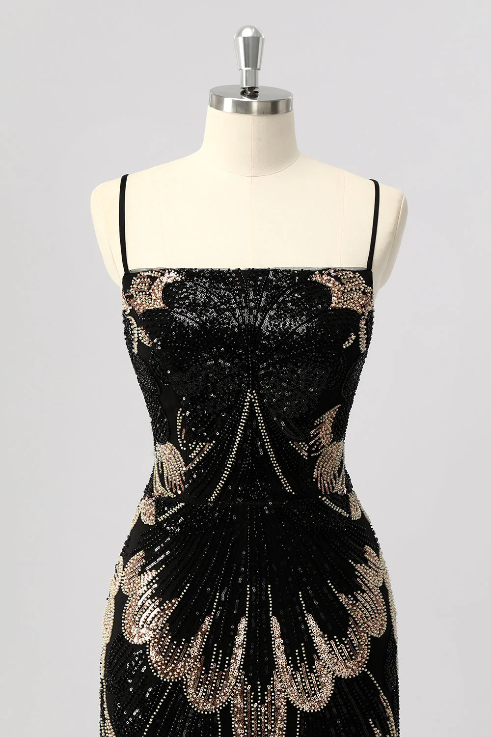 Robe courte moulante noire à sequins avec lacets dans le dos - Image 4
