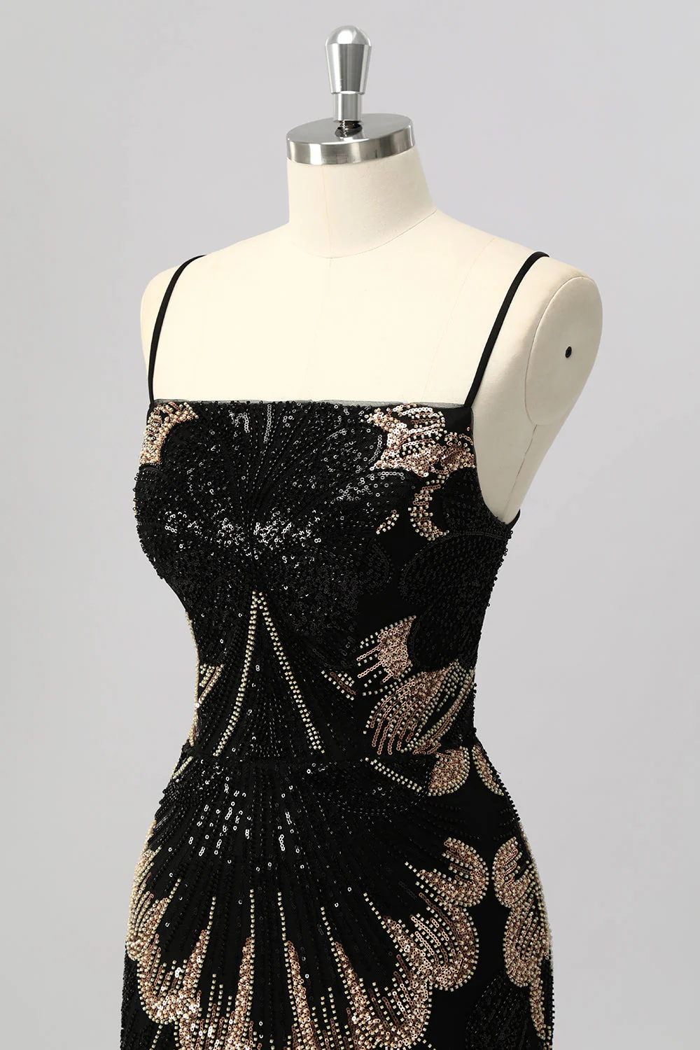 Robe courte moulante noire à sequins avec lacets dans le dos - Image 6