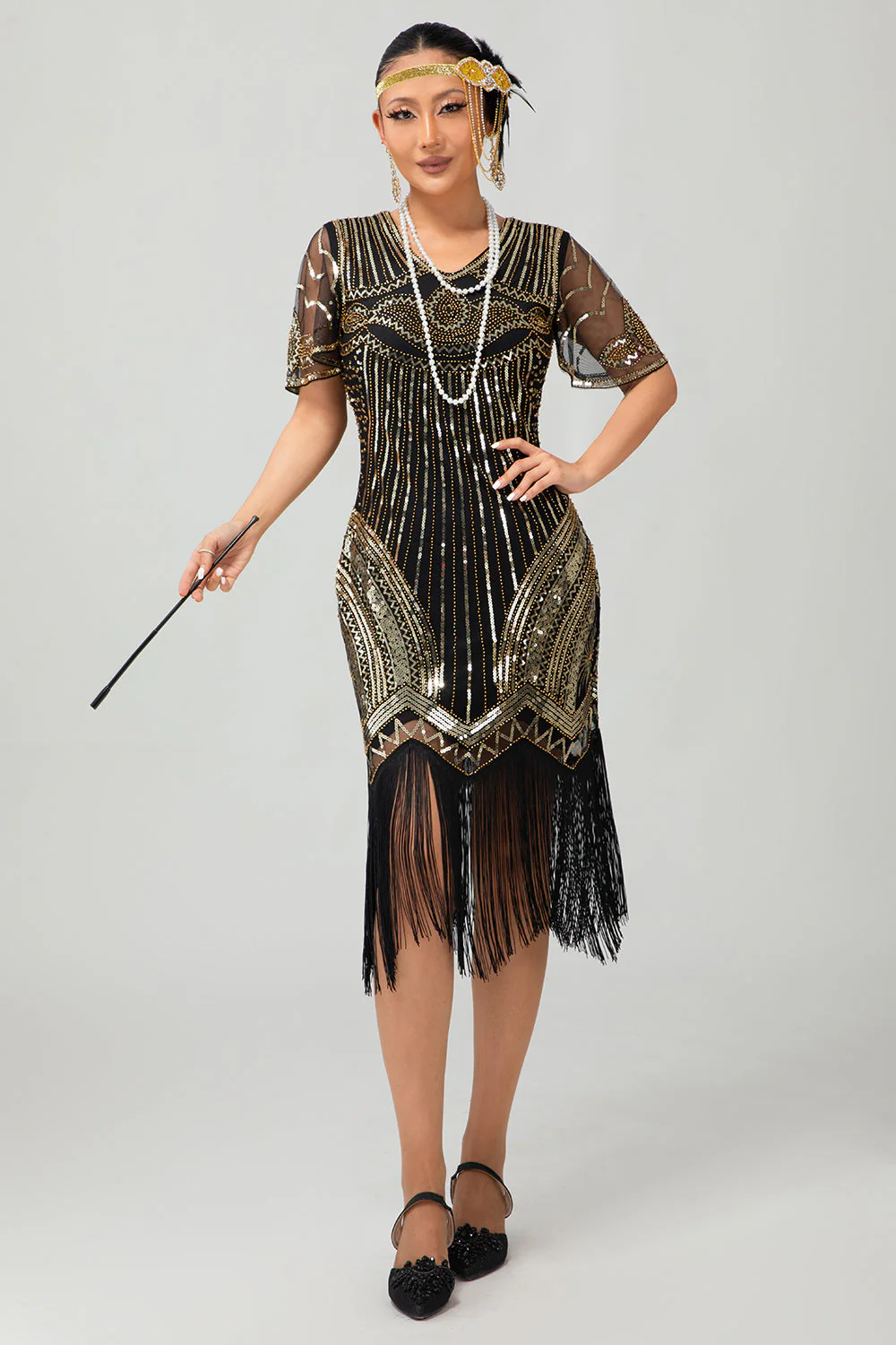 Robe courte moulante noire scintillante à franges rouges des années 1920 avec franges - Image 9