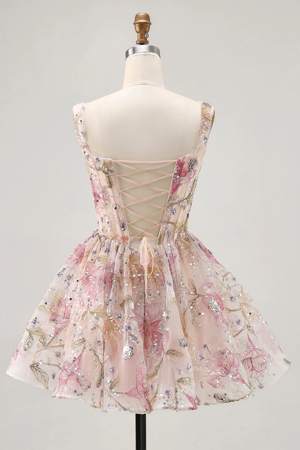 Robe courte trapèze scintillante à paillettes à fleurs à paillettes - Image 8