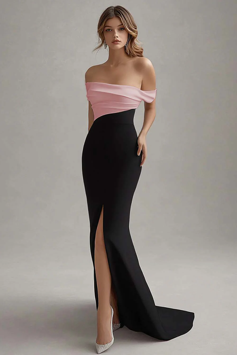 Robe cravate noire fourreau en satin mat à épaules dénudées - Image 5