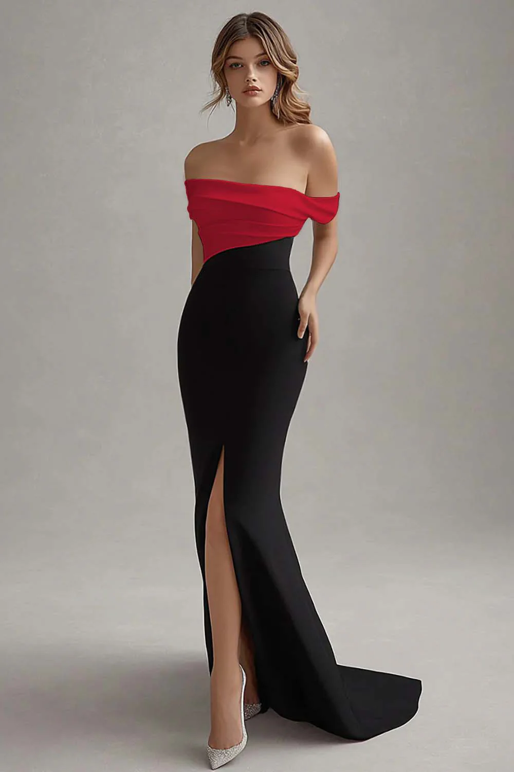 Robe cravate noire fourreau en satin mat à épaules dénudées - Image 7
