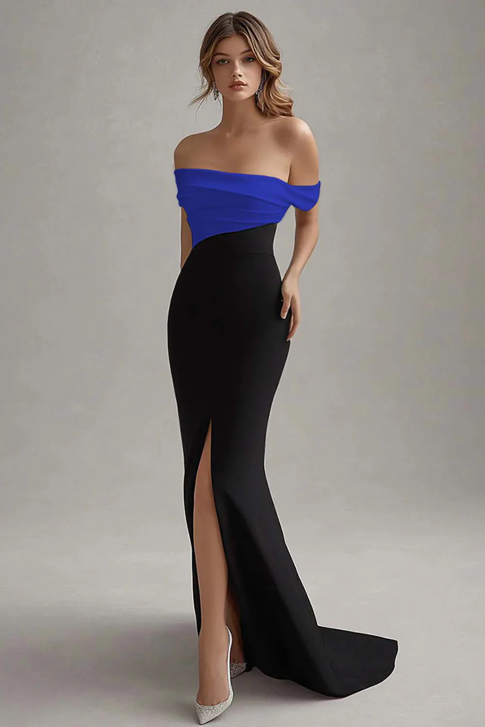 Robe cravate noire fourreau en satin mat à épaules dénudées - Image 8