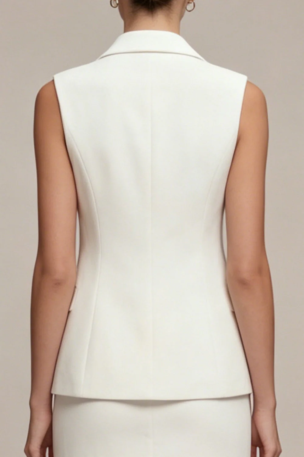 Robe d’affaires blanche courte en deux pièces à revers cranté, coupe slim à simple boutonnage - Image 4