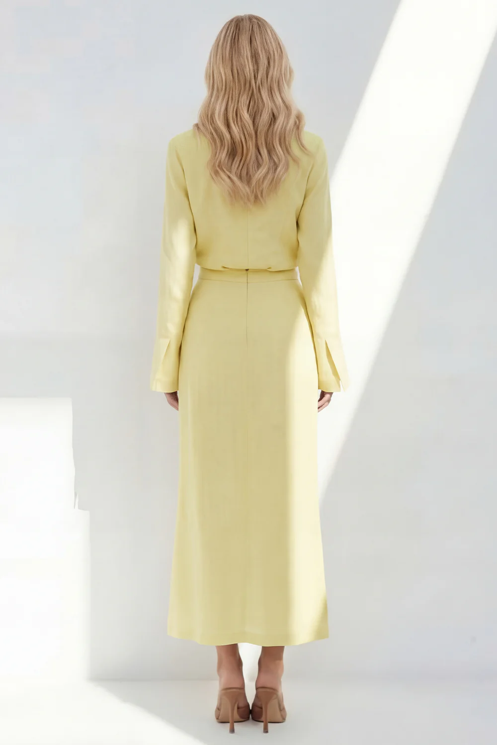 Robe d’affaires bleue à manches longues à revers cranté en deux pièces - Image 10