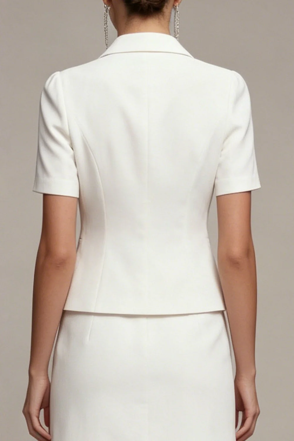 Robe d’affaires courte blanche à boutonnage simple boutonné en deux pièces et manches - Image 4