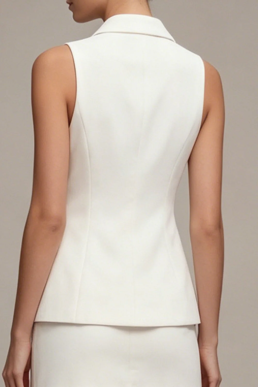 Robe d’affaires courte blanche à simple boutonnage à revers cranté, coupe fine, deux pièces - Image 4