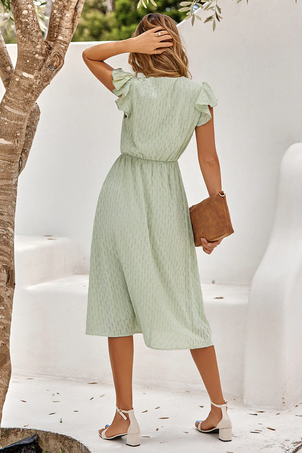 Robe d’été blanche V col midi - Image 11