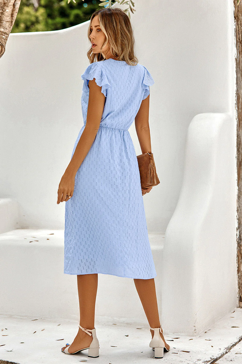Robe d’été blanche V col midi - Image 9