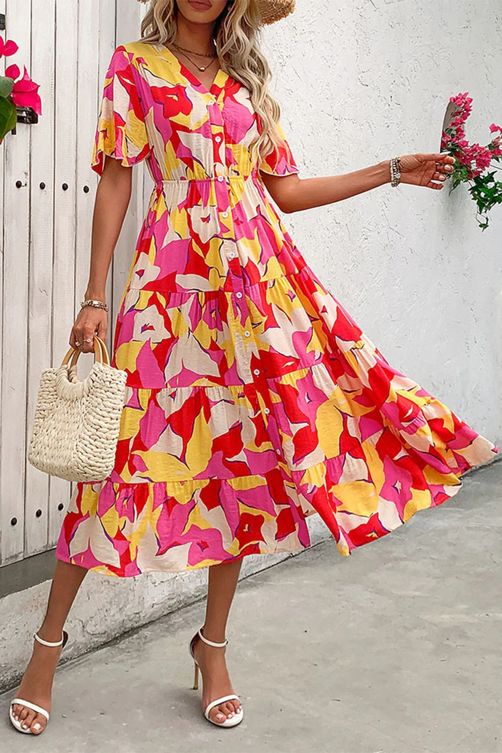 Robe d’été fuchsia à imprimé floral avec ceinture - Image 6